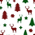 Seamless pattern Christmas trees reindeer vector illustration Royalty Free Stock Photo